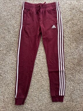 adidas womens Burgundy Joggers with White Stripes